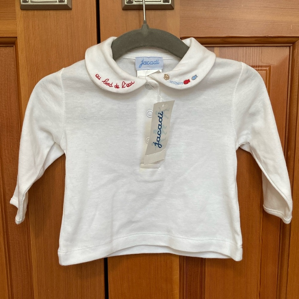 Jacadi White Button Down Shirt with Peter Pan Collar NWT 6 months.